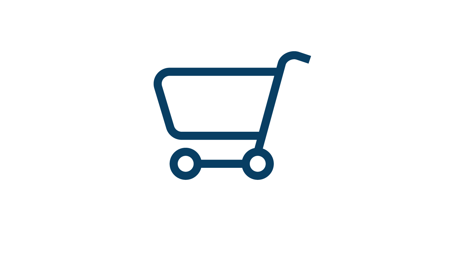 A blue shopping cart with two wheels on a white background.